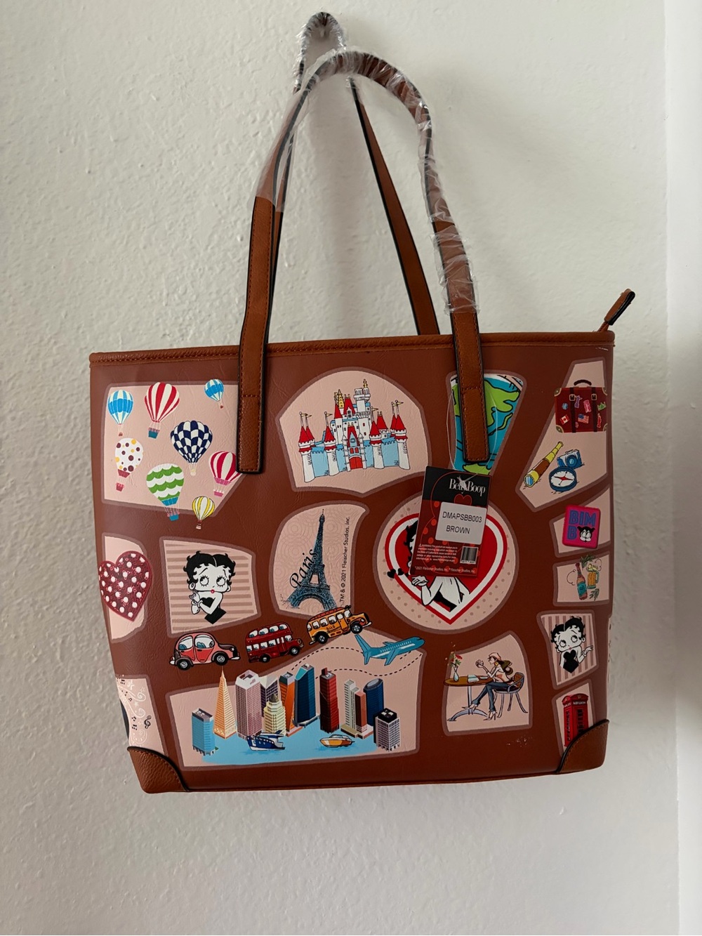 Betty Boop Travel Patchwork Tote Bag in Brown